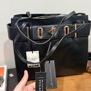 Black Vegan Leather Tote Bag